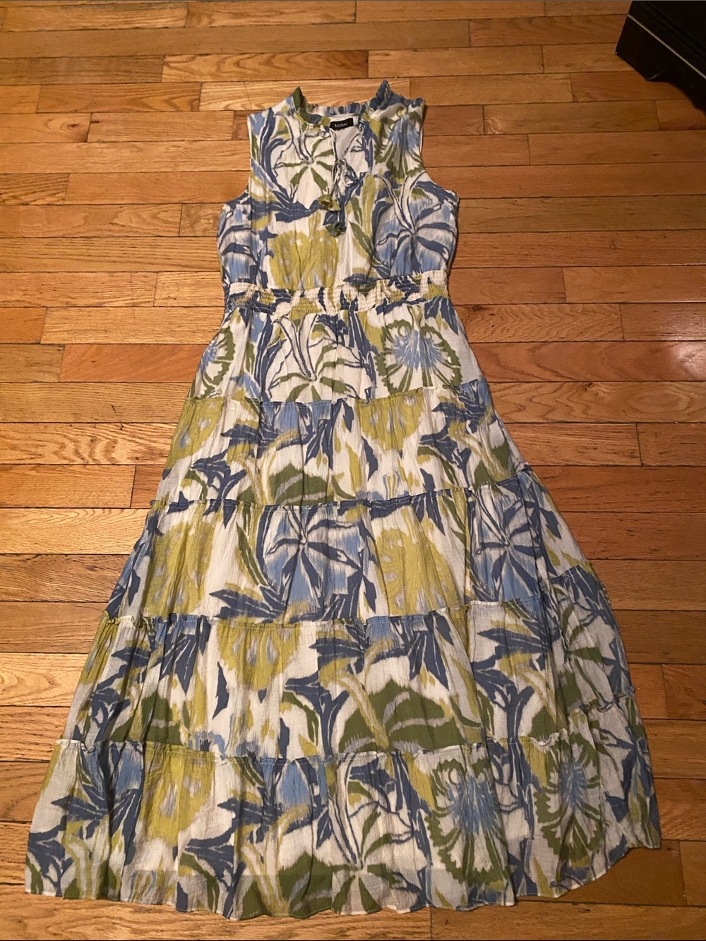 MSK Blue & Olive Floral Tiered Maxi Dress